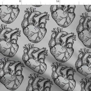 Heart Fabric - Hearts Anatomical On Soft Gray By Beththompsonart - Anatomy Science Cotton Fabric By The Yard With Spoonflower
