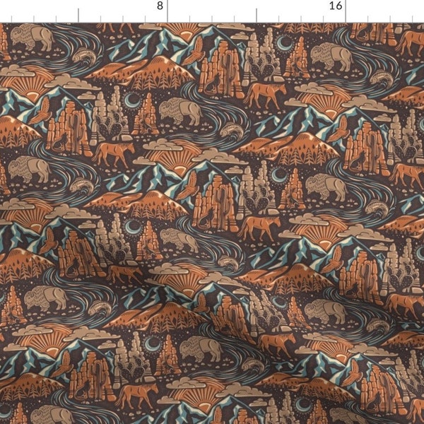 Southwest Fabric - Wild West by byre_wilde -  Western Earth Tones Mountains Adventure Bison 70s Desert  Fabric by the Yard by Spoonflower