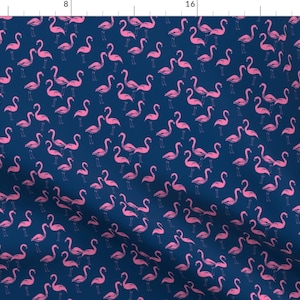 Flamingo Fabric - Flamingo Fabric Navy And Pink Flamingos By Charlottewinter - Flamingo Cotton Fabric By The Yard With Spoonflower
