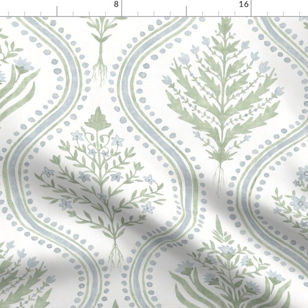 Botanical Ogee Fabric - Soft Paisley by danika_herrick - Large Scale Pastel Blue Green Garden Traditional Fabric by the Yard by Spoonflower