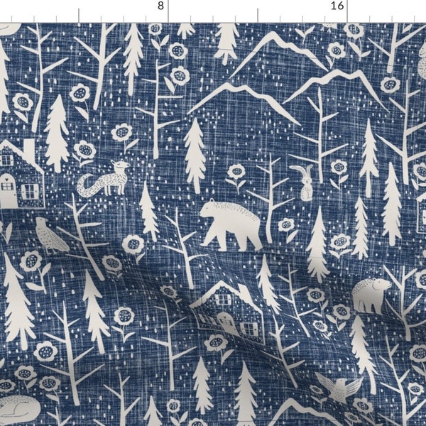 Navy Woodland Bears Fabric - Gingerbread Forest Blue Animals By Scarlette Soleil - Navy Cotton Fabric By The Yard With Spoonflower