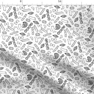 Pasta Party Fabric - Pasta Shapes In Black And White By Crowlands - Black and White Kitchen Decor Cotton Fabric By The Yard With Spoonflower