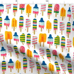 Ice Lolly Summer Treat Fabric - Summer Watercolor Ice Pops By Heleen Vd Thillart - Ice Lolly Cotton Fabric By The Yard With Spoonflower