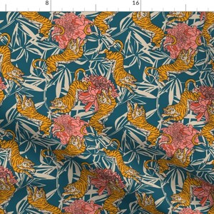 Bengal Tiger Fabric - Bengal Cora Tiger by holli_zollinger - Exotic Big Cat Peony Floral Safari Animal Fabric by the Yard by Spoonflower image 1