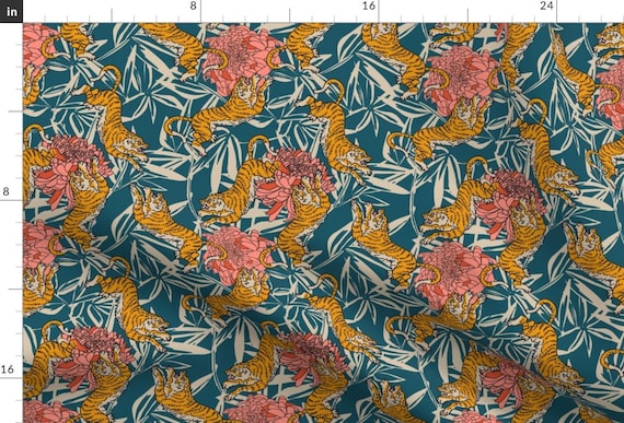 Bengal Tiger Fabric - Bengal Cora Tiger by holli_zollinger - Exotic Big Cat Peony Floral Safari Animal Fabric by the Yard by Spoonflower