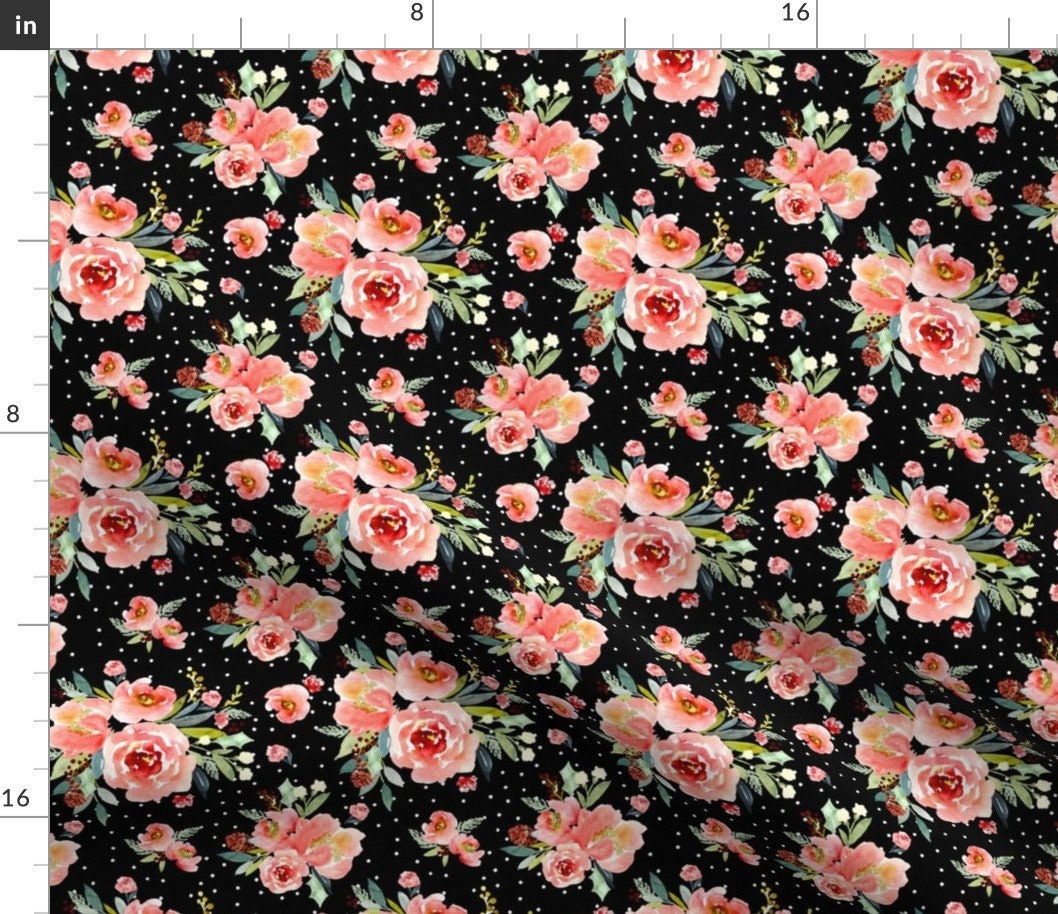 Floral Fabric Indy Bloom Design Christmas Snowberry Rose by - Etsy