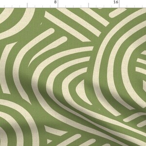 Retro Avocado Green Fabric - Minimalist Eight by chicca_besso - Geometric Abstract Waves Large Scale Fabric by the Yard by Spoonflower