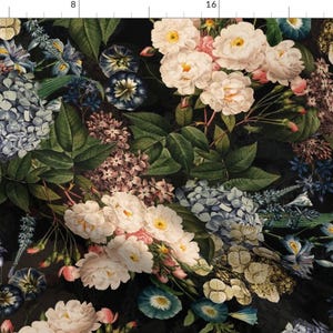 Dark Botanical Fabric - Antique Floral Bouquet by utart -  Victorian Garden Vintage Rose Cottagecore Fabric by the Yard by Spoonflower