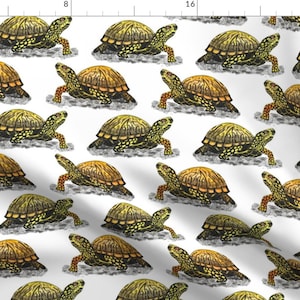 Box Turtle Animals Green Fabric - Box Turtle Reptile Green 6x6 By Leroyj - Box Green Turtle Cotton Fabric By The Yard With Spoonflower