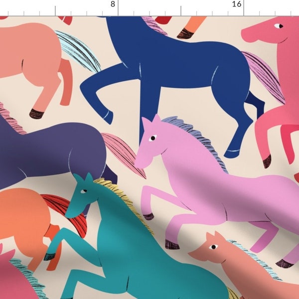Whimsical Horses Fabric - Colorful Horses by perrinphilippa - Wild Colorful Equestrian Maximalist Cowgirl  Fabric by the Yard by Spoonflower
