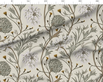 Muted Floral Extra Wide Sateen Fabric Wildflowers Historical Neutral Botanical Fabric By The Yard Queen Anne's Lace by two_brds