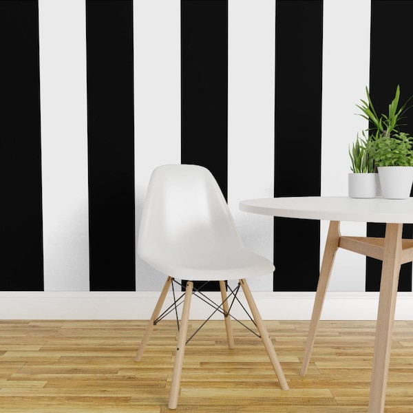 Papier peint autocollant noir et blanc - Grandes rayures Glam Luxe - Art déco murale amovible - Rayures de la 5e Avenue par hiercollection