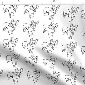 Dog Fabric - French Bulldog Black And White By Tarareed - Modern Frenchie Dog Minimalist Cotton Fabric By The Yard With Spoonflower