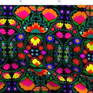Mexican Folk Art Floral Fabric - Fiesta By Napolicreates - Bright Colorful Mexican inspired Cotton Fabric By The Yard With Spoonflower