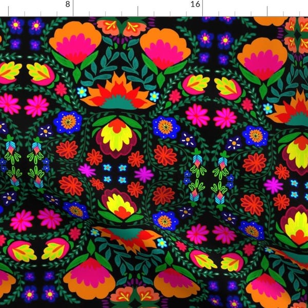 Mexican Folk Art Floral Fabric - Fiesta By Napolicreates - Bright Colorful Mexican inspired Cotton Fabric By The Yard With Spoonflower
