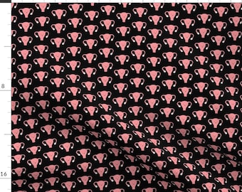 Petite Pink Uterus Fabric - Happy Uterus In Black, Small Repeat By Joanandrose - Female Uterus Cotton Fabric By The Yard With Spoonflower