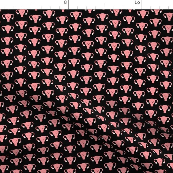 Petite Pink Uterus Fabric - Happy Uterus In Black, Small Repeat By Joanandrose - Female Uterus Cotton Fabric By The Yard With Spoonflower