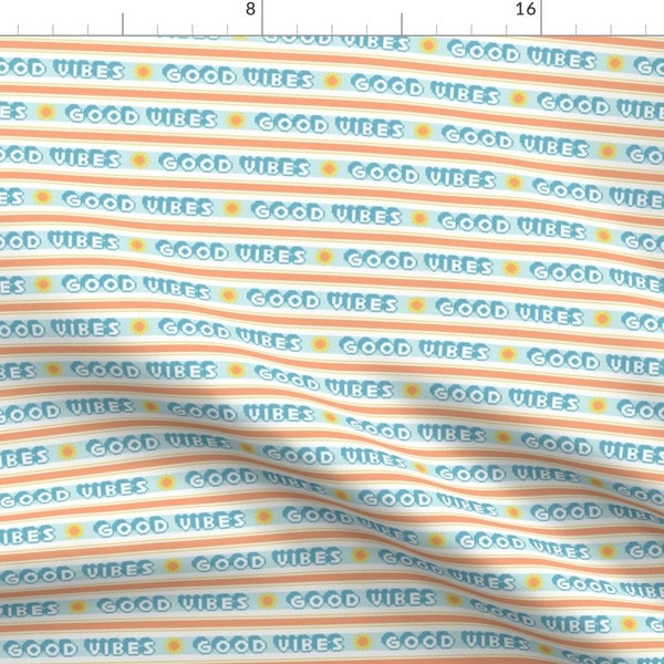 Good Vibes Fabric- Stripes Pixel Vintage Double Knit 70s Retro Groovy Typography By Pennycan - Cotton Fabric By The Yard With Spoonflower
