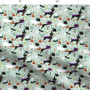 Min Pin Ghost Fabric - Miniature Pinscher Dog Halloween By Petfriendly - Spooky Halloween Cotton Fabric by the Yard with Spoonflower image 1
