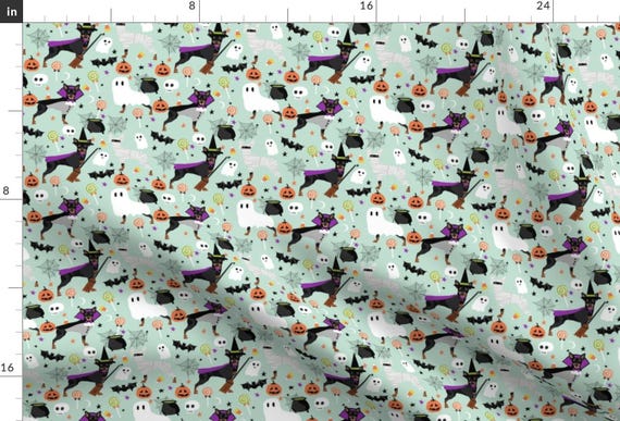 Min Pin Ghost Fabric - Miniature Pinscher Dog Halloween By Petfriendly - Spooky Halloween Cotton Fabric by the Yard with Spoonflower