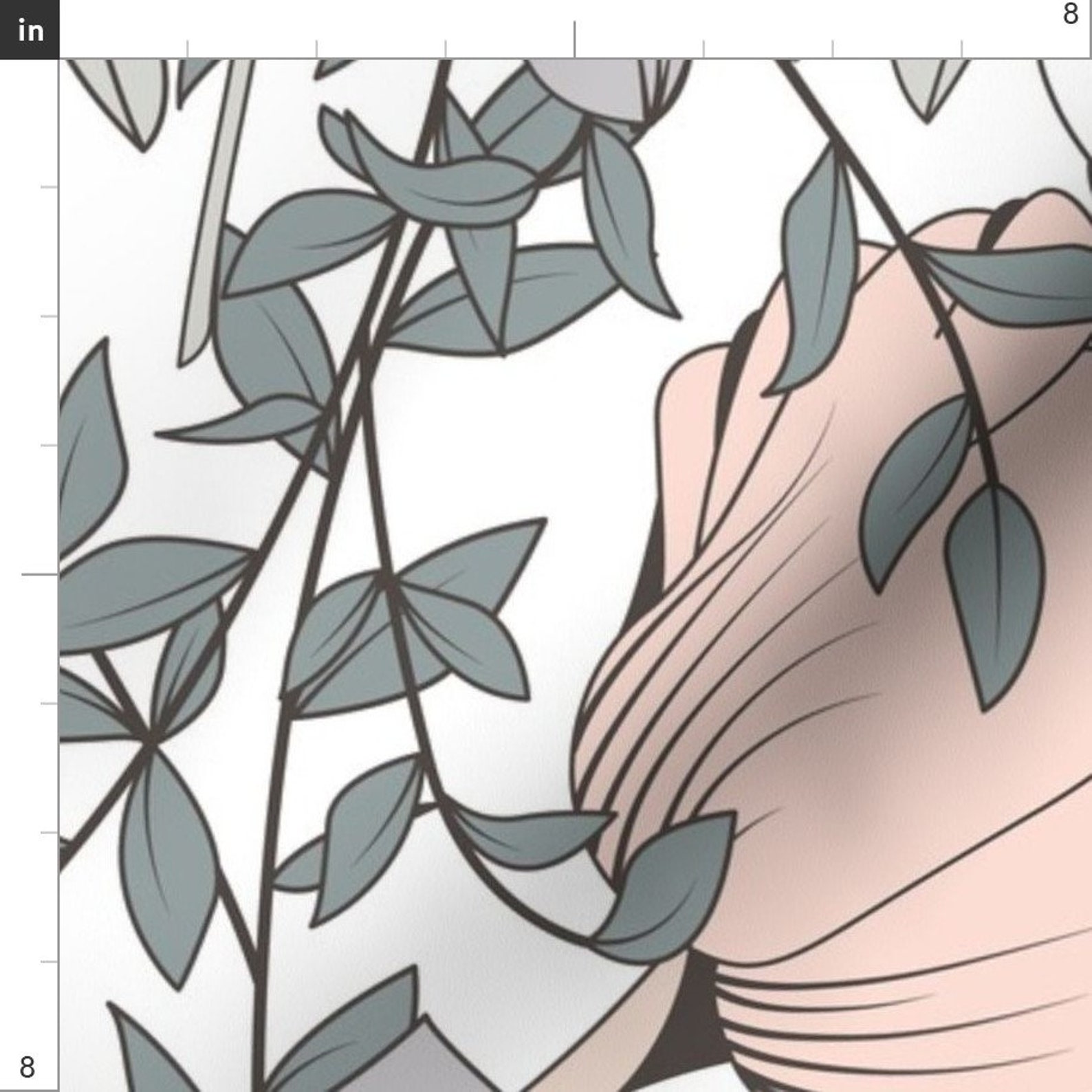 Blush and Gray Floral Fabric Botanical Pattern 016 by Etsy