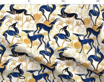 Woodland Animals Fabric - Deco Gazelles Garden White Navy Animals And Gold By Selmacardoso - Cotton Fabric By The Yard With Spoonflower