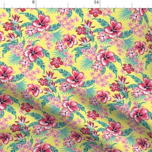 Vintage Hawaiian Fabric - Hibiscus Yellow By 50s Vintage Dame - Vintage Hawaiian Floral Apparel Cotton Fabric By The Yard With Spoonflower