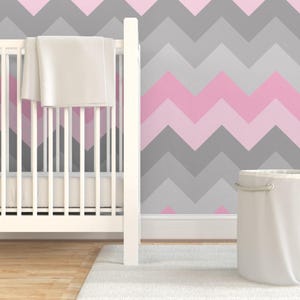 Pink Gray Wallpaper - Pink Gray Ombre Chevron Large By Decamp Studios - Custom Printed Removable Self Adhesive Wallpaper Roll by Spoonflower image 6