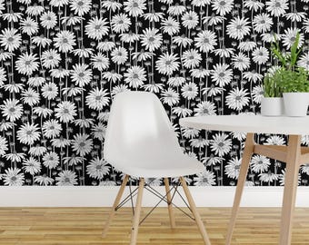 Black & White Flower Wallpaper - Color In My Garden By Jillbyers - Custom Printed Removable Self Adhesive Wallpaper Roll by Spoonflower