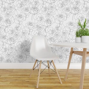 Modern rostapet - Vita rosor av Jayhutch - Svartvit ros specialtryckt avtagbar självhäftande tapetrulle av Spoonflower
