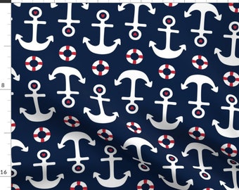 Patriotic Fabric - Anchors Independence Day Usa American Fourth Of July 4th By Misstiina - Navy Cotton Fabric By The Yard With Spoonflower