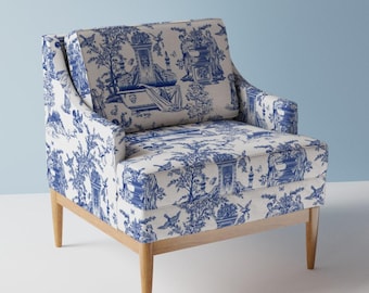 Tela clásica de tapicería Toile - Garden Toile de chicca_besso - Tela tradicional azul índigo cortada a medida con Spoonflower