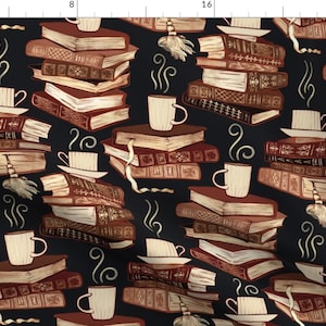 Books Fabric - Bibliophile&#39;s Hygge  by perrinphilippa - Library Cafe Study College Literature Moody Preppy Fabric by the Yard by Spoonflower