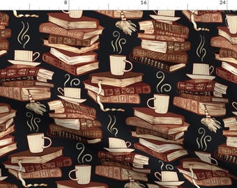 Books Fabric - Bibliophile's Hygge  by perrinphilippa - Library Cafe Study College Literature Moody Preppy Fabric by the Yard by Spoonflower