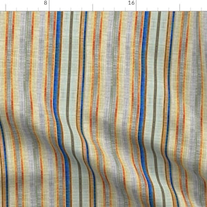 Blue Fabric - Rust Stripes by joanmclemore -  Stripes Cobalt Rust Gray Orange Stripe Industrial Stripes  Fabric by the Yard by Spoonflower