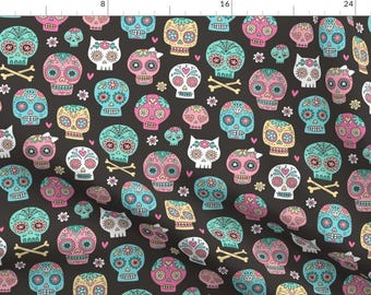 Sugar Skulls Fabric - Sugar Skulls On Black By Caja Design- Sugar Skull Halloween Day of the Dead Cotton Fabric By The Yard With Spoonflower