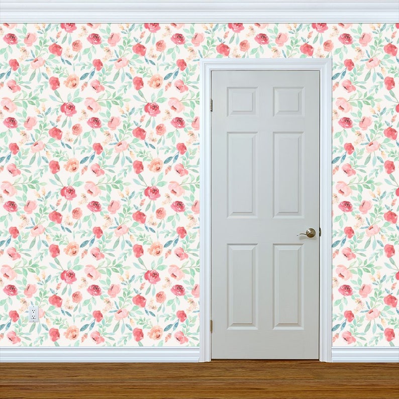 Floral Watercolor Wallpaper Large Watercolor Floral On Pink By Taylor Bates Custom Removable Self Adhesive Wallpaper Roll by Spoonflower