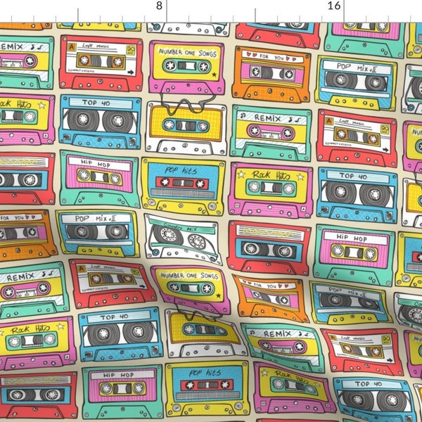 Retro Cassette Tape Fabric - Music Nostalgia By Caja Design - Retro Vintage Inspired Cotton Fabric By The Yard With Spoonflower