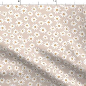 Daisy Fabric - Daisy Print Fabric Tan By Charlottewinter - Baby Spring Neutral Blush White Cotton Fabric By The Yard With Spoonflower