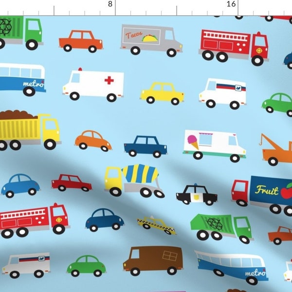 Vehicles Fabric - Traffic by lellobird - Cars Transportation Firetruck Garbage Truck Travel Kids Children  Fabric by the Yard by Spoonflower
