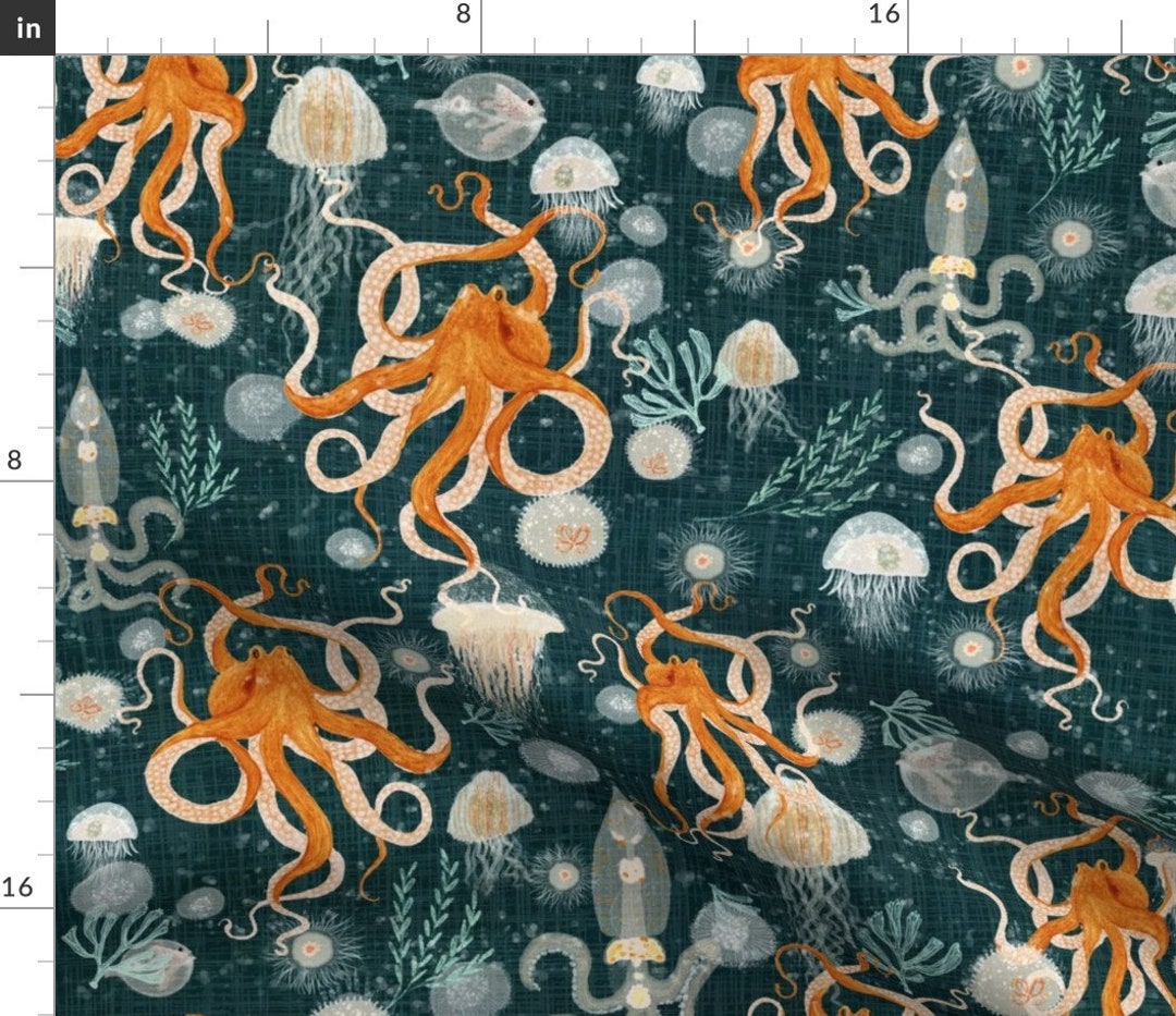 Octopus Fabric Octopus on Midnight by Katherine Quinn Nautical Dark