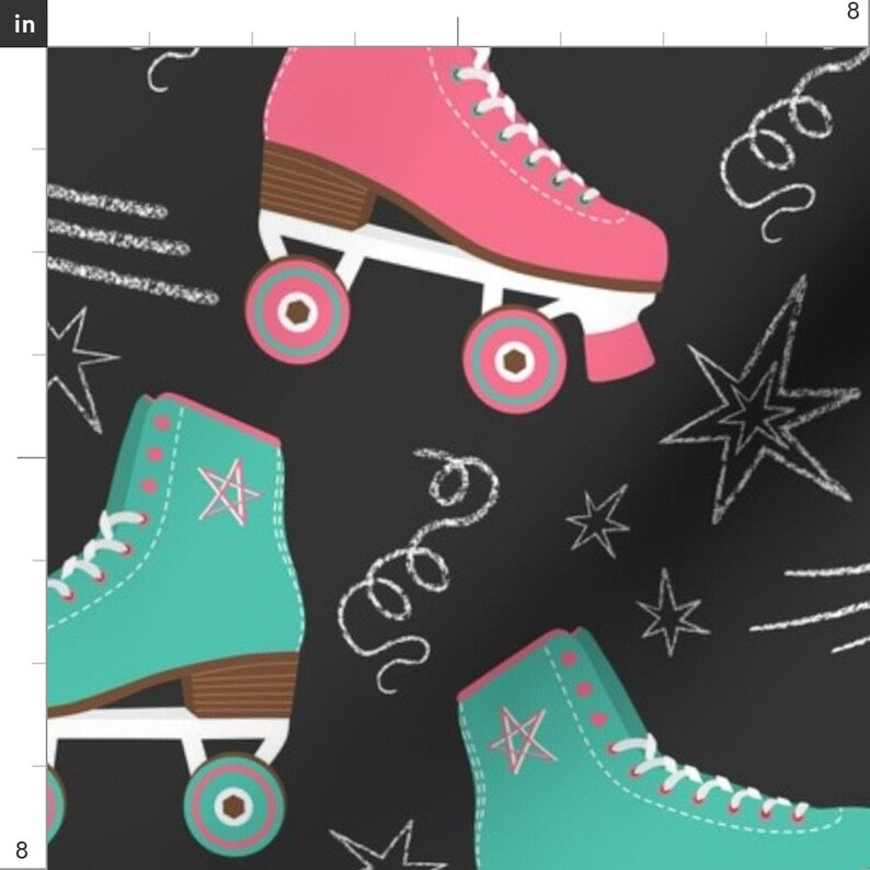 Roller Skating Fabric Retro Roller Rink Nostalgia Pink Teal Etsy