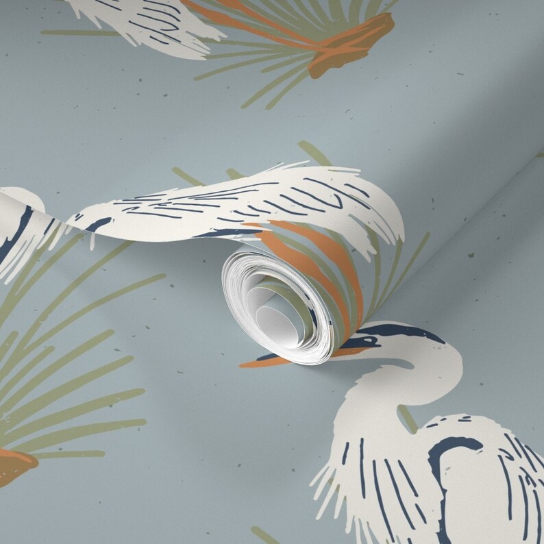 Vintage Herons Wallpaper Coastal Cranes by Coastlstudio Etsy