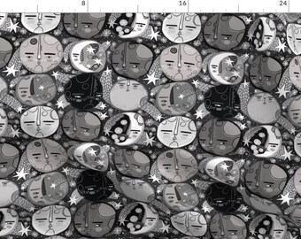 Moon Watercolor Astronomy Fabric - Moon Faces- Smaller Size By Cynthiafrenette - Moon SpacenCotton Fabric By The Yard With Spoonflower