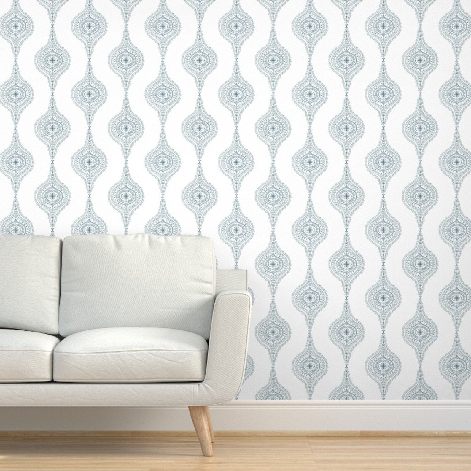 Ogee Wallpaper Moroccan Blue on White by Hazelrose Modern Etsy