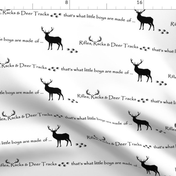 Deer Fabric - Rifles Racks Deer Tracks / Baby Boy Nursery By Buckwoodsdesignco - Deer Black White Cotton Fabric By The Yard With Spoonflower