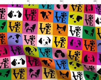 Pop Art Dogs Fabric - Pop Art Dog Faces By Mariafaithgarcia- Love Dogs Dog Lover Rainbow Colorful Cotton Fabric By The Yard With Spoonflower
