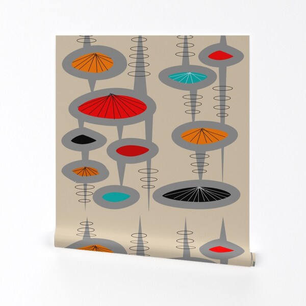 Space Age Wallpaper - Atomic Era Space Age By Hot4tees Bg@Yahoo Com - Custom Printed Removable Self Adhesive Wallpaper Roll by Spoonflower