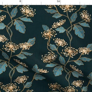 Nouveaudc Blue Floral Fabric - Chrysanthemum Nouveau Victorian By Ceciliamok - Nouveaudc Cotton Fabric By The Yard With Spoonflower