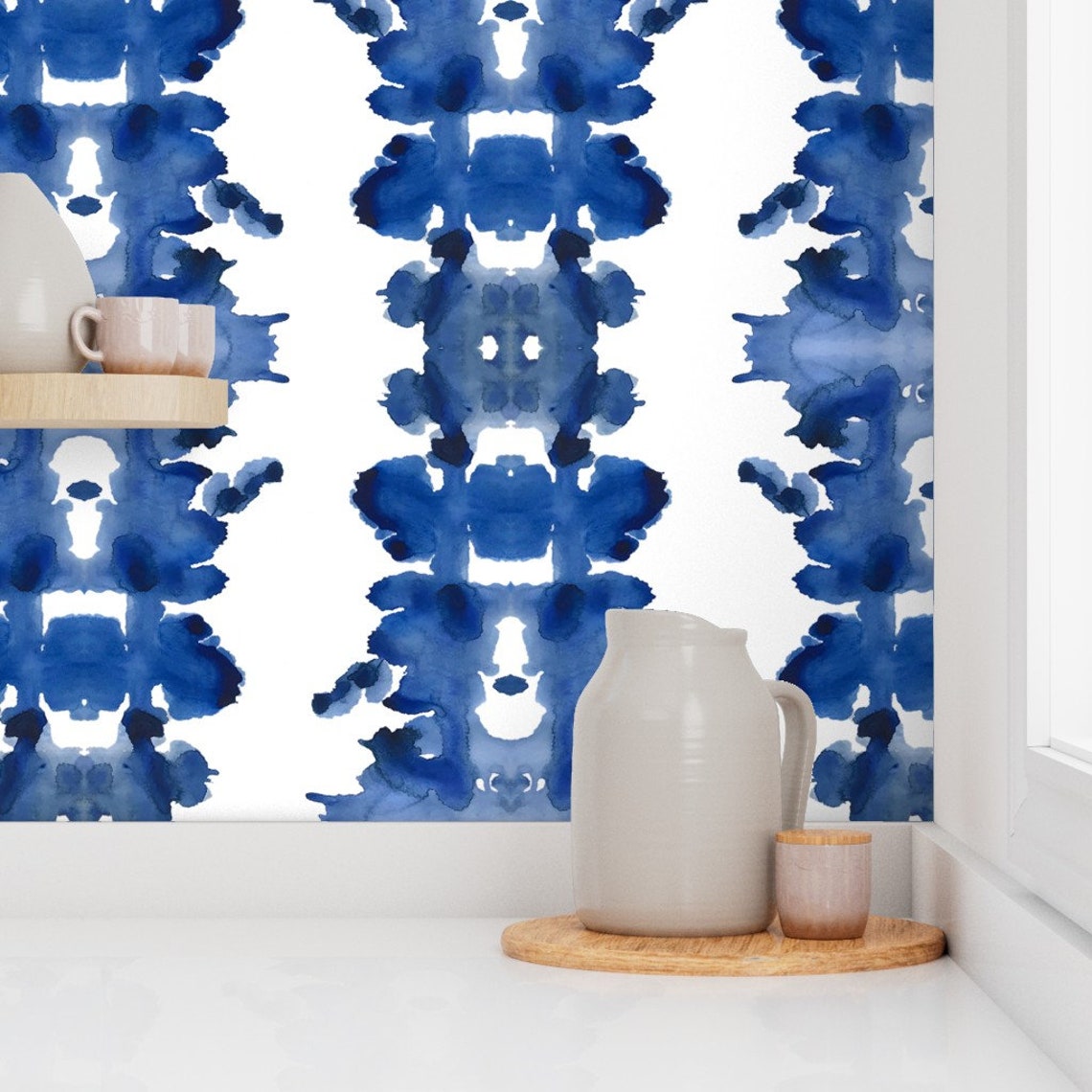 Ink Blot Wallpaper Indigo Double Inkblot by Danika Herrick - Etsy